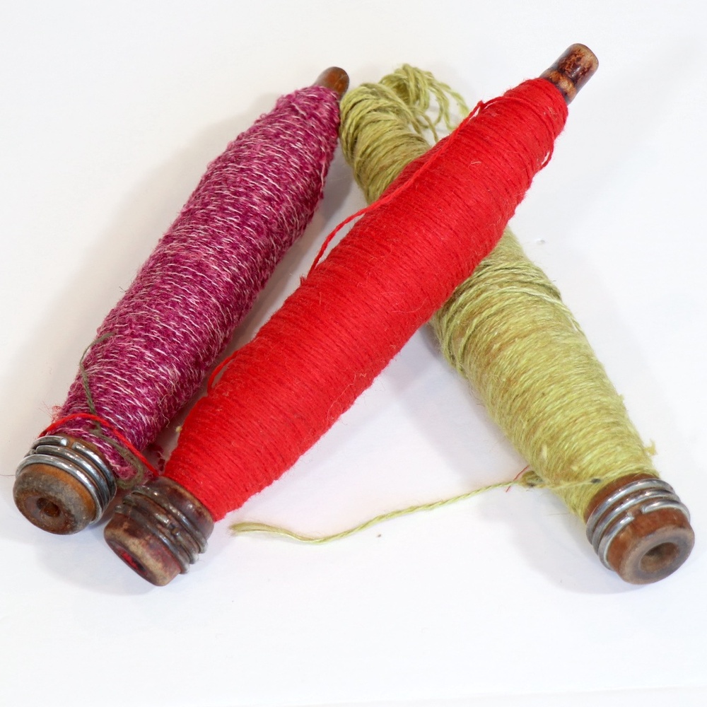 Vintage textile mill wooden yarn spools (lot of 3)